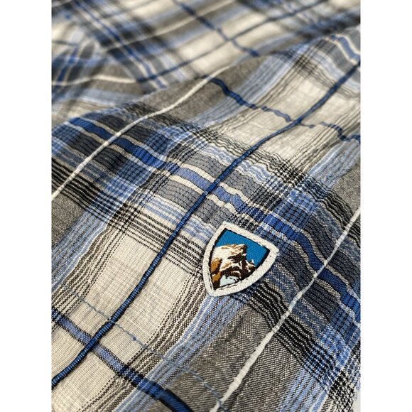 Kuhl Stallion Button Up Short Sleeve Shirt Men’s M Blue White Plaid Seersucker - Picture 10 of 16
